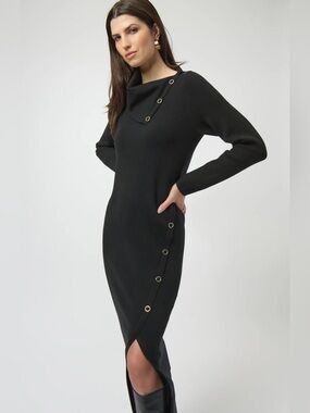 NWT Black Long Sleeve Midi Dress with Asymmetric Snap Detail size M